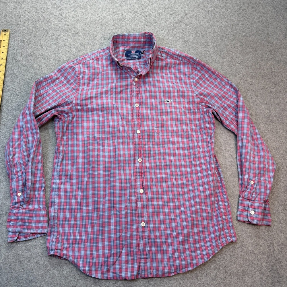 Vineyard Vines Classic Fit Tucker Shirt Men's M – Pink‎ & Blue Plaid Button-Down